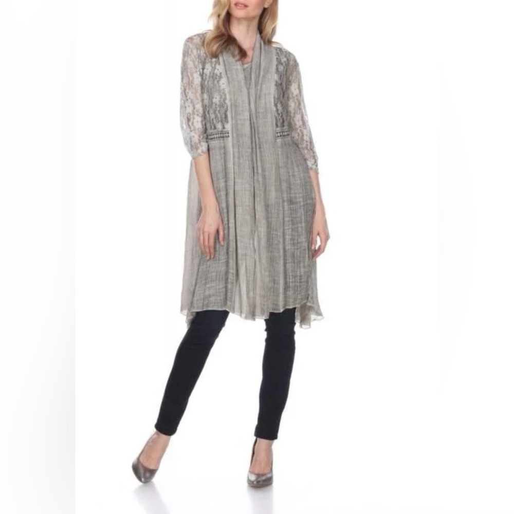 Kamana Cardigan Kimono Womens L Gray poetic literacy Semi Sheer Lace Boho Beachy